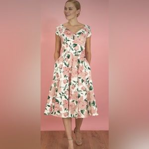 The Pretty Dress Company Sorrento Hourglass Swing Dress in Pale Pink Roses